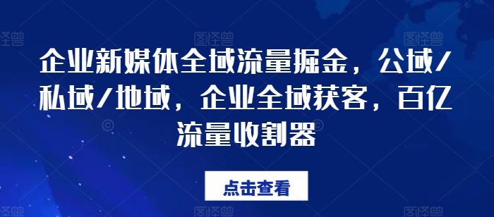 企业新媒体全域流量掘金，公域/私域/地域，企业全域获客，百亿流量收割器-甄选网创