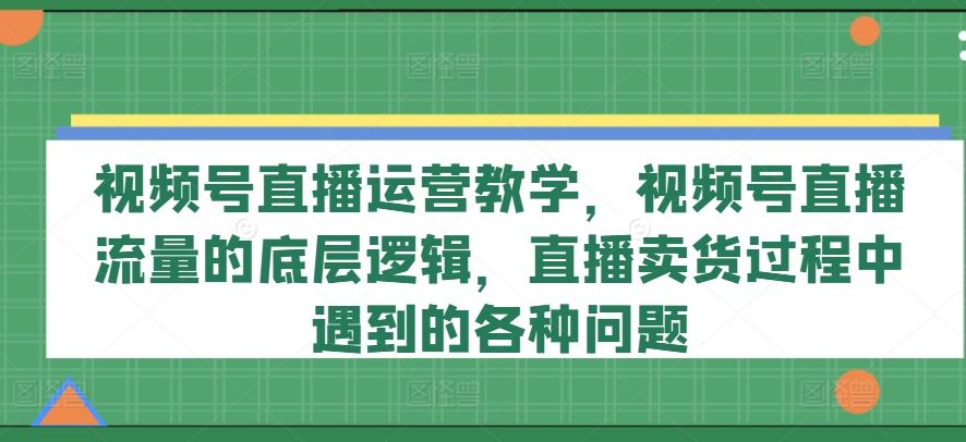 视频号直播运营教学，视频号直播流量的底层逻辑，直播卖货过程中遇到的各种问题-甄选网创