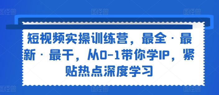 短视频实操训练营，最全·最新·最干，从0-1带你学IP，紧贴热点深度学习-甄选网创