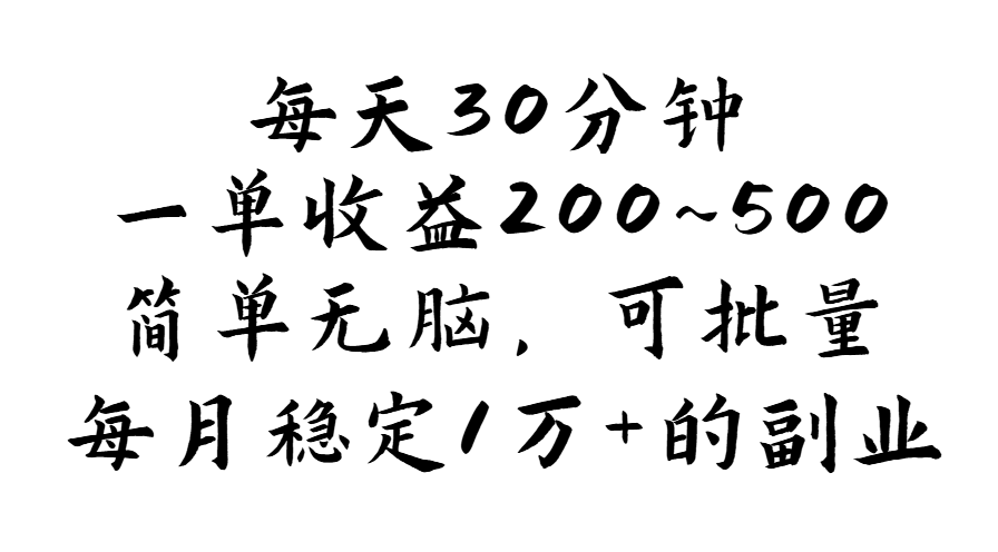 （11764期）每天30分钟，一单收益200~500，简单无脑，可批量放大，每月稳定1万+的…-甄选网创