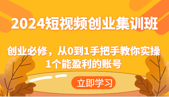 2024短视频创业集训班：创业必修，从0到1手把手教你实操1个能盈利的账号-甄选网创