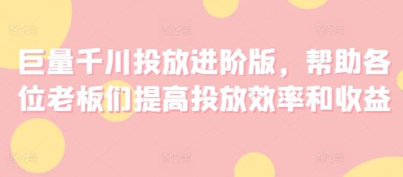 巨量千川投放进阶版，帮助各位老板们提高投放效率和收益-甄选网创