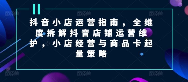 抖音小店运营指南，全维度拆解抖音店铺运营维护，小店经营与商品卡起量策略-甄选网创