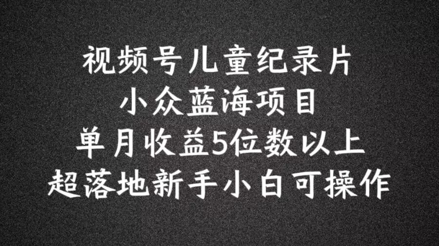 2024蓝海项目视频号儿童纪录片科普，单月收益5位数以上，新手小白可操作【揭秘】-甄选网创