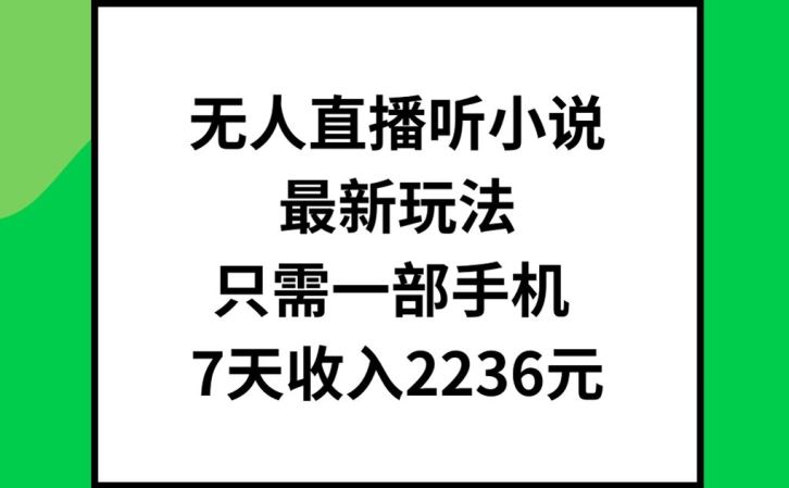 无人直播听小说最新玩法，只需一部手机，7天收入2236元【揭秘】-甄选网创