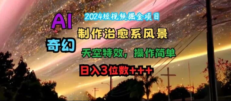 2024短视频掘金项目，AI制作治愈系风景，奇幻天空特效，操作简单，日入3位数【揭秘】-甄选网创