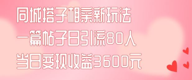 同城搭子相亲新玩法一篇帖子引流80人当日变现3600元(项目教程+实操教程)【揭秘】-甄选网创