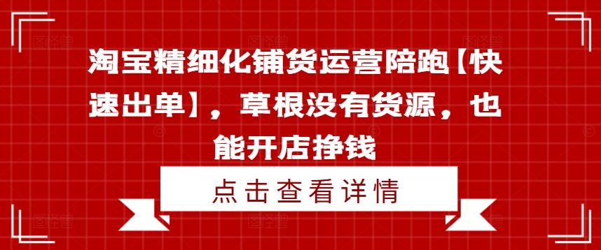 淘宝精细化铺货运营陪跑【快速出单】，草根没有货源，也能开店挣钱-甄选网创