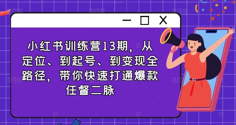 小红书训练营13期，从定位、到起号、到变现全路径，带你快速打通爆款任督二脉-甄选网创