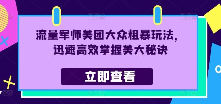 流量军师美团大众粗暴玩法，迅速高效掌握美大秘诀-甄选网创