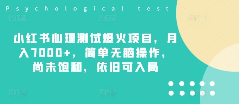 小红书心理测试爆火项目，月入7000+，简单无脑操作，尚未饱和，依旧可入局-甄选网创