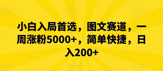 小白入局首选，图文赛道，一周涨粉5000+，简单快捷，日入200+-甄选网创