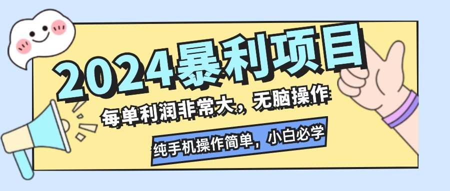 （12130期）2024暴利项目，每单利润非常大，无脑操作，纯手机操作简单，小白必学项目-甄选网创