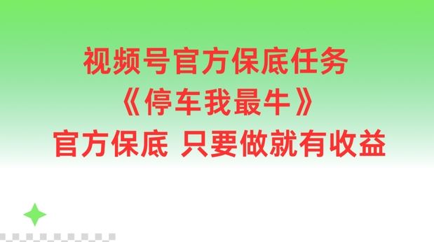 视频号官方保底任务，停车我最牛，官方保底只要做就有收益【揭秘】-甄选网创