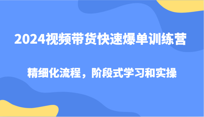 2024视频带货快速爆单训练营，精细化流程，阶段式学习和实操-甄选网创