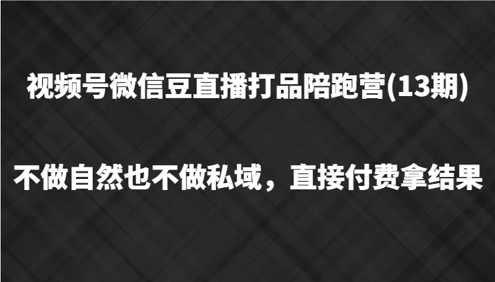 视频号微信豆直播打品陪跑(13期)，不做不自然流不做私域，直接付费拿结果-甄选网创