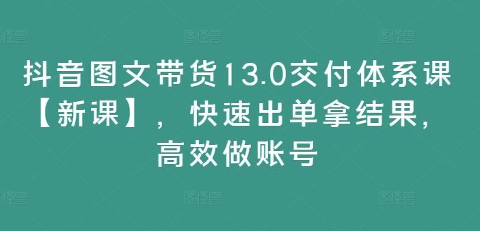 抖音图文带货13.0交付体系课【新课】，快速出单拿结果，高效做账号-甄选网创