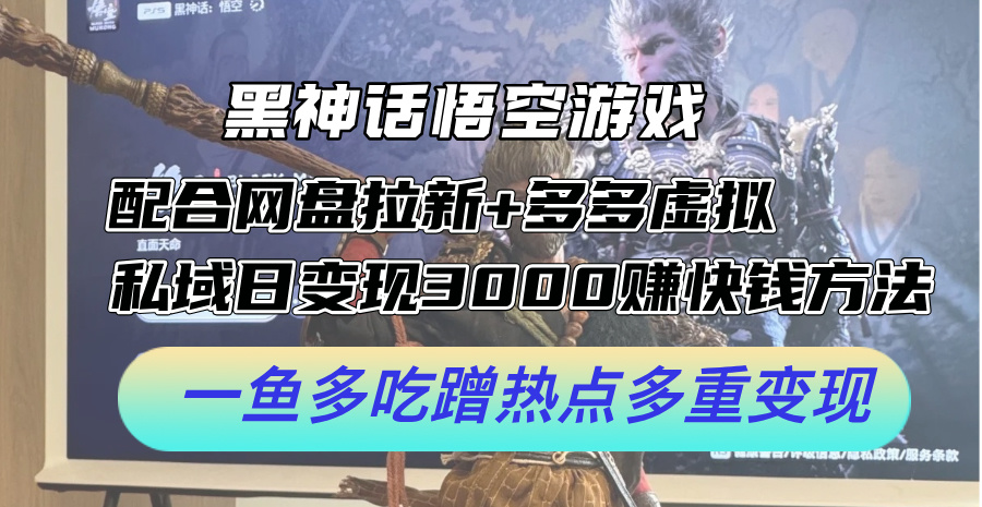 （12316期）黑神话悟空游戏配合网盘拉新+多多虚拟+私域日变现3000+赚快钱方法。…-甄选网创