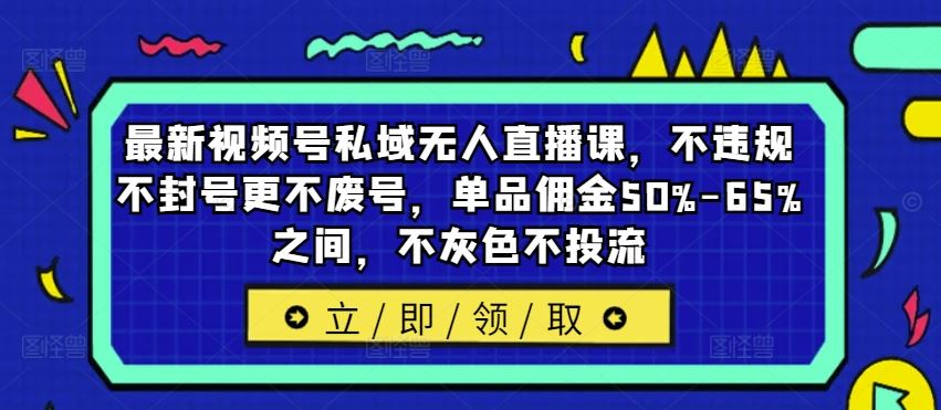 最新视频号私域无人直播课，不违规不封号更不废号，单品佣金50%-65%之间，不灰色不投流-甄选网创