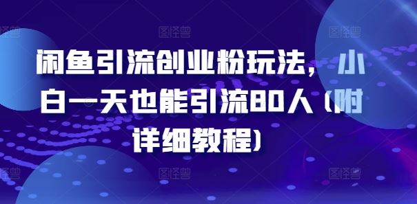 闲鱼引流创业粉玩法，小白一天也能引流80人(附详细教程)-甄选网创