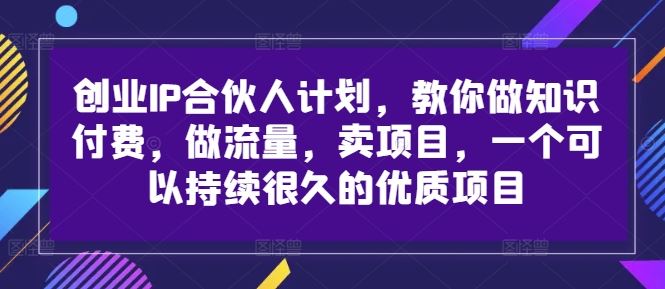 创业IP合伙人计划，教你做知识付费，做流量，卖项目，一个可以持续很久的优质项目-甄选网创