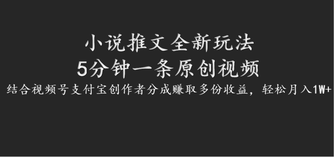 小说推文全新玩法，5分钟一条原创视频，结合视频号支付宝创作者分成赚取多份收益-甄选网创