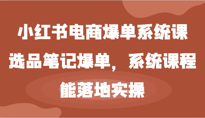 小红书电商爆单系统课-选品笔记爆单，系统课程，能落地实操-甄选网创