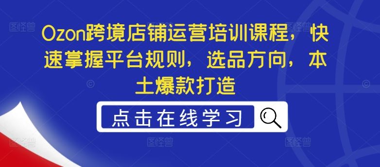 Ozon跨境店铺运营培训课程，快速掌握平台规则，选品方向，本土爆款打造-甄选网创