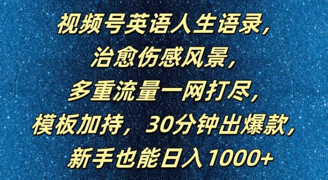 视频号英语人生语录，多重流量一网打尽，模板加持，30分钟出爆款，新手也能日入1000+【揭秘】-甄选网创