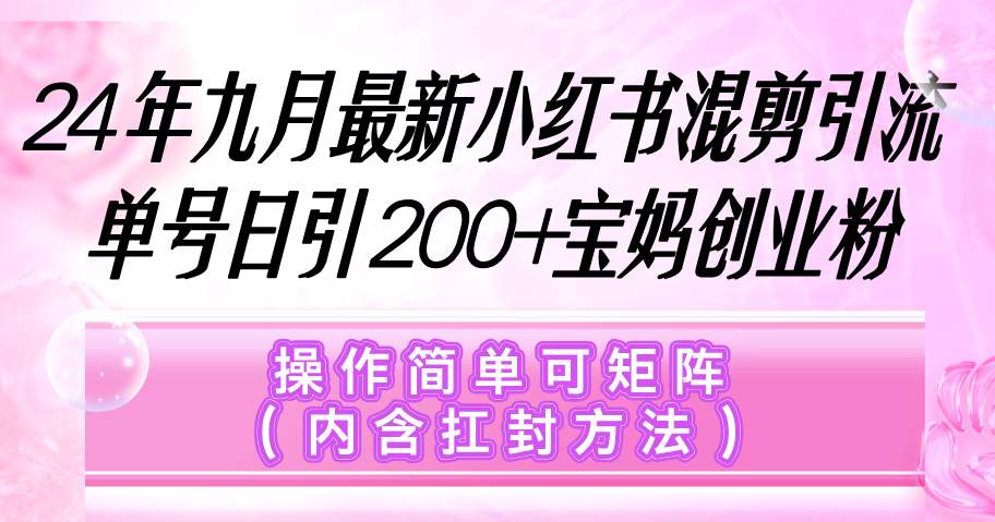 （12530期）小红书混剪引流，单号日引200+宝妈创业粉，操作简单可矩阵（内含扛封…-甄选网创