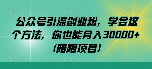 公众号引流创业粉，学会这个方法，你也能月入30000+ (陪跑项目)-甄选网创