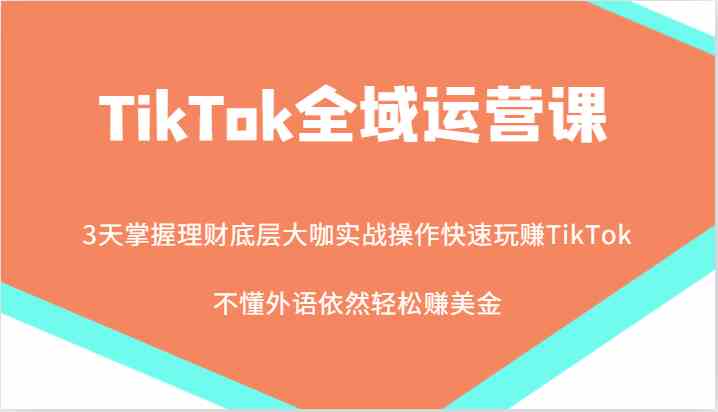 TikTok全域运营课，大咖实战操作快速玩赚TikTok，不懂外语依然轻松赚美金！-甄选网创