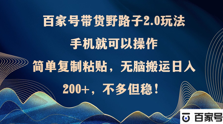 （12804期）百家号带货野路子2.0玩法，手机就可以操作，简单复制粘贴，无脑搬运日…-甄选网创