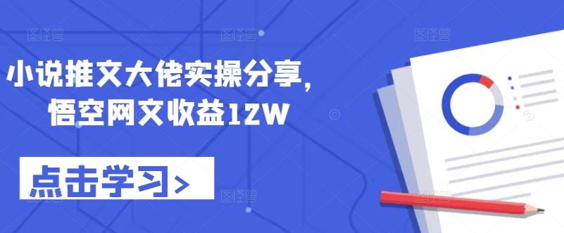 小说推文大佬实操分享，悟空网文收益12W-甄选网创