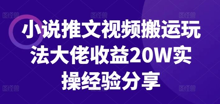 小说推文视频搬运玩法大佬收益20W实操经验分享-甄选网创