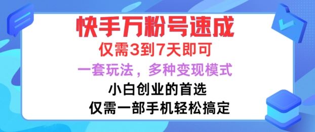 快手万粉号速成，仅需3到七天，小白创业的首选，一套玩法，多种变现模式【揭秘】-甄选网创