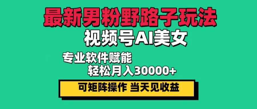 （12909期）最新男粉野路子玩法，视频号AI美女，当天见收益，轻松月入30000＋-甄选网创