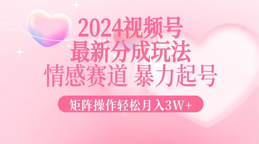 （12922期）2024最新视频号分成玩法，情感赛道，暴力起号，矩阵操作轻松月入3W+-甄选网创