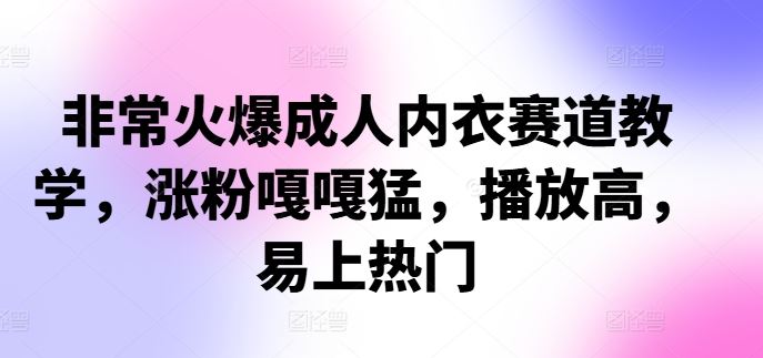 非常火爆成人内衣赛道教学，​涨粉嘎嘎猛，播放高，易上热门-甄选网创