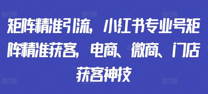 矩阵精准引流，小红书专业号矩阵精准获客，电商、微商、门店获客神技-甄选网创