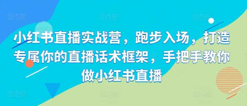 小红书直播实战营，跑步入场，打造专属你的直播话术框架，手把手教你做小红书直播-甄选网创