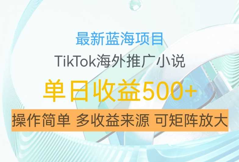 最新蓝海项目，利用tiktok海外推广小说赚钱佣金，简单易学，日入500+，可矩阵放大【揭秘】-甄选网创