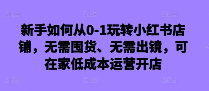 新手如何从0-1玩转小红书店铺，无需囤货、无需出镜，可在家低成本运营开店-甄选网创