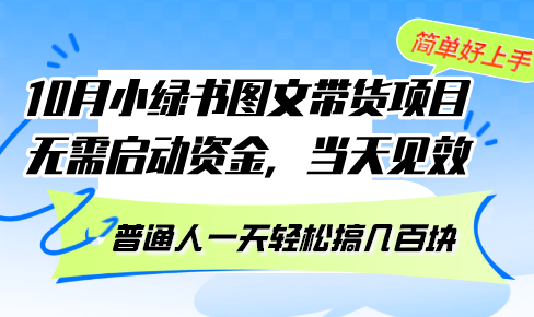 （13005期）10月份小绿书图文带货项目 无需启动资金 当天见效 普通人一天轻松搞几百块-甄选网创