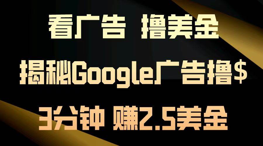 （13114期）看广告，撸美金！3分钟赚2.5美金！日入200美金不是梦！揭秘Google广告…-甄选网创