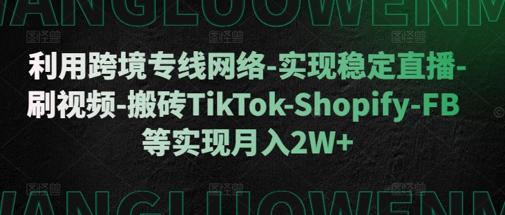 利用跨境专线网络-实现稳定直播-刷视频-搬砖TikTok-Shopify-FB等实现月入2W+【揭秘】-甄选网创