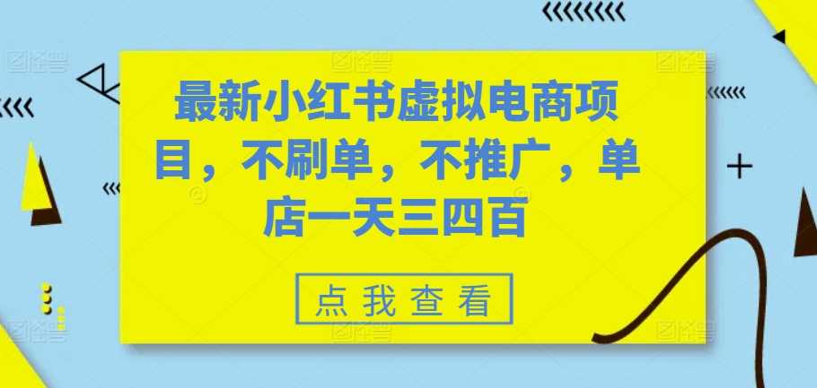 最新小红书虚拟电商项目，不刷单，不推广，单店一天三四百-甄选网创