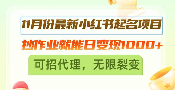 （13256期）11月份最新小红书起名项目，抄作业就能日变现1000+，可招代理，无限裂变-甄选网创