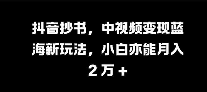 抖音抄书，中视频变现蓝海新玩法，小白亦能月入 过W【揭秘】-甄选网创