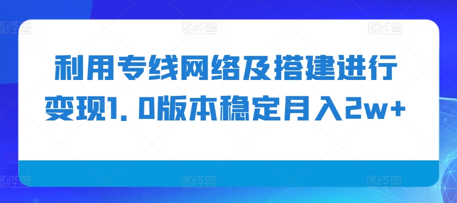 利用专线网络及搭建进行变现1.0版本稳定月入2w+【揭秘】-甄选网创